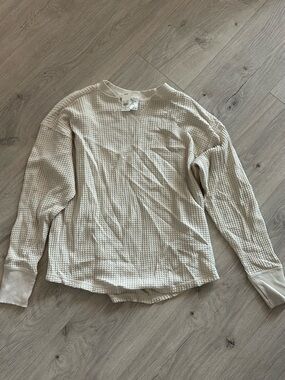 aerie Offline Waffle Knit Long Sleeve Top in Beige